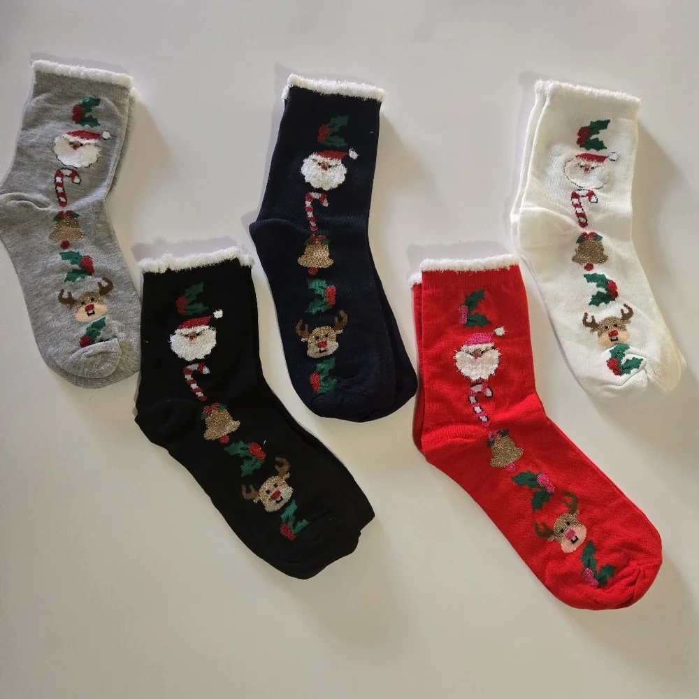 🍒🍒 Festive Holiday Ankle Socks - Black, White, Red, Blue, Gray